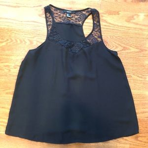 Black Chiffon Tank with Lace Accents